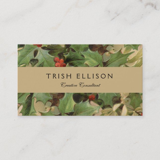 Holly Berry Greenery Christmas Holiday Vintage Business Card (Front)