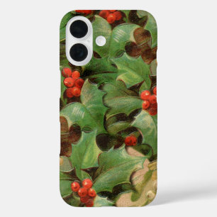 Holly Berry Greenery Christmas Holiday Vintage iPhone 16 Case