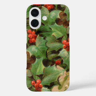 Holly Berry Greenery Christmas Holiday Vintage iPhone 16 Case