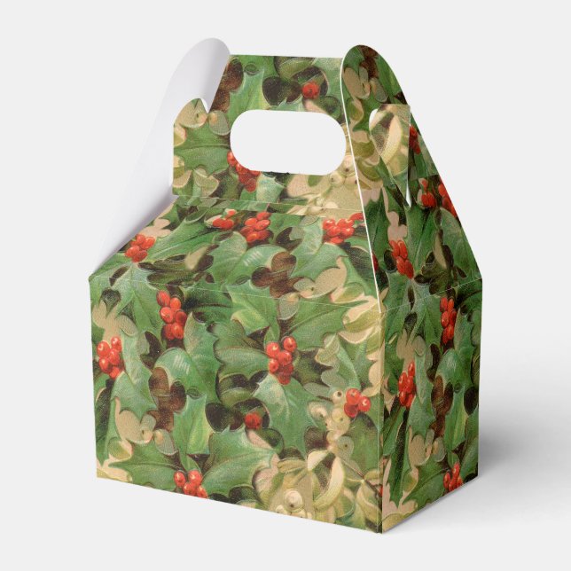 Holly Berry Greenery Christmas Holiday Vintage Favour Box (Front Side)
