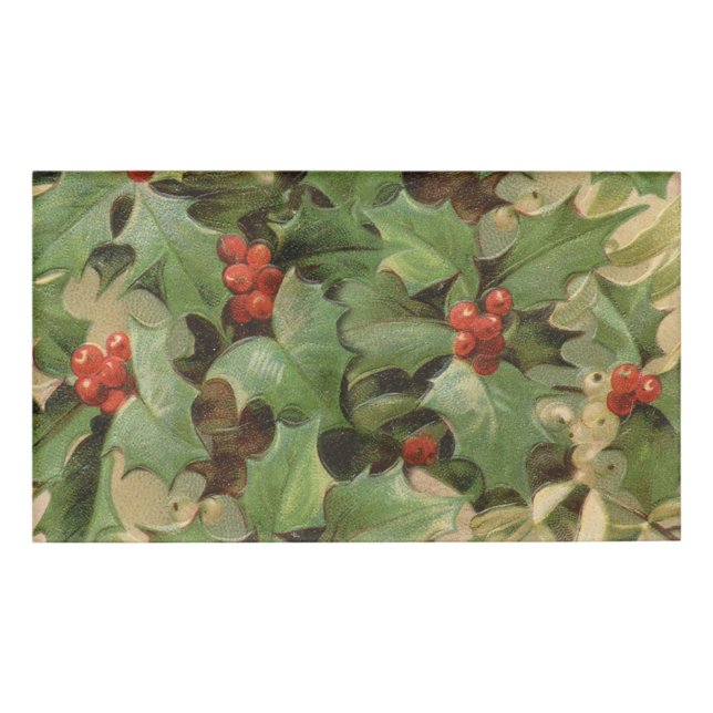 Holly Berry Greenery Christmas Holiday Vintage Name Tag (Front)
