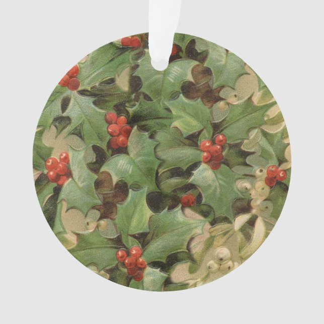 Holly Berry Greenery Christmas Holiday Vintage Ornament (Front)