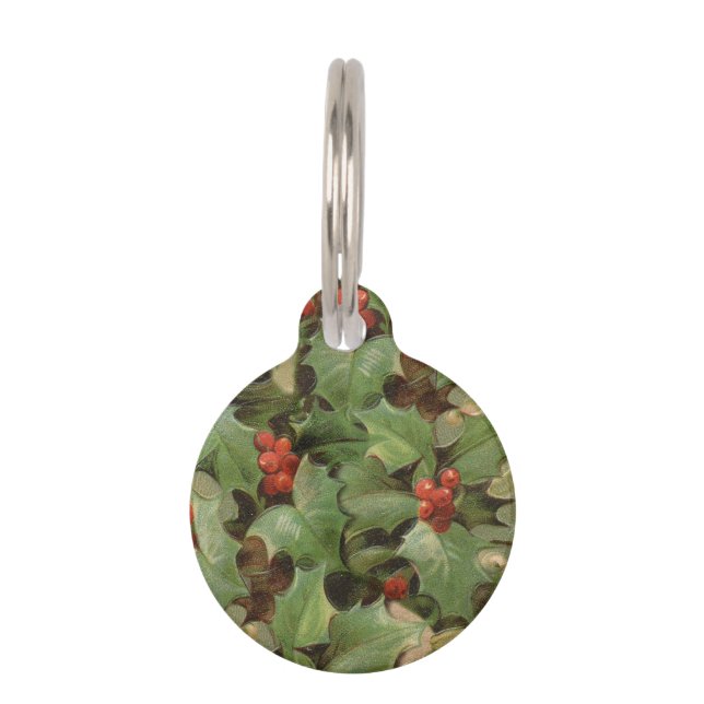 Holly Berry Greenery Christmas Holiday Vintage Pet Tag (Front)