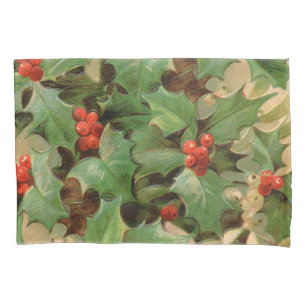 Holly Berry Greenery Christmas Holiday Vintage Pillowcase