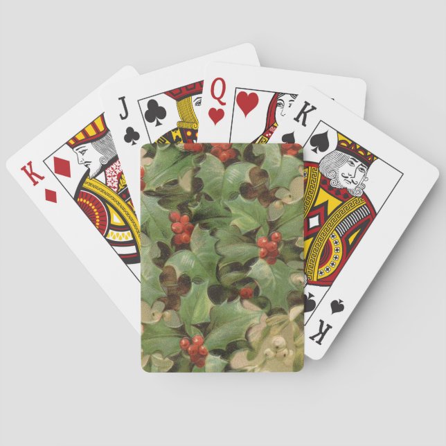 Holly Berry Greenery Christmas Holiday Vintage Playing Cards (Back)