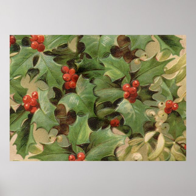 Holly Berry Greenery Christmas Holiday Vintage Poster (Front)