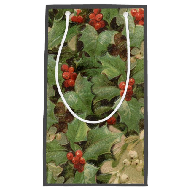 Holly Berry Greenery Christmas Holiday Vintage Small Gift Bag (Front)