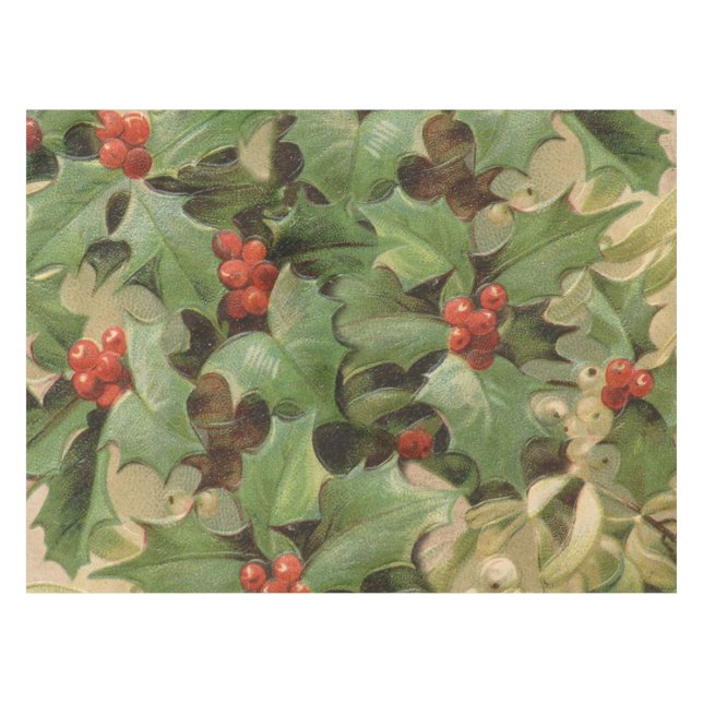 Holly Berry Greenery Christmas Holiday Vintage Tablecloth (Front (Horizontal))