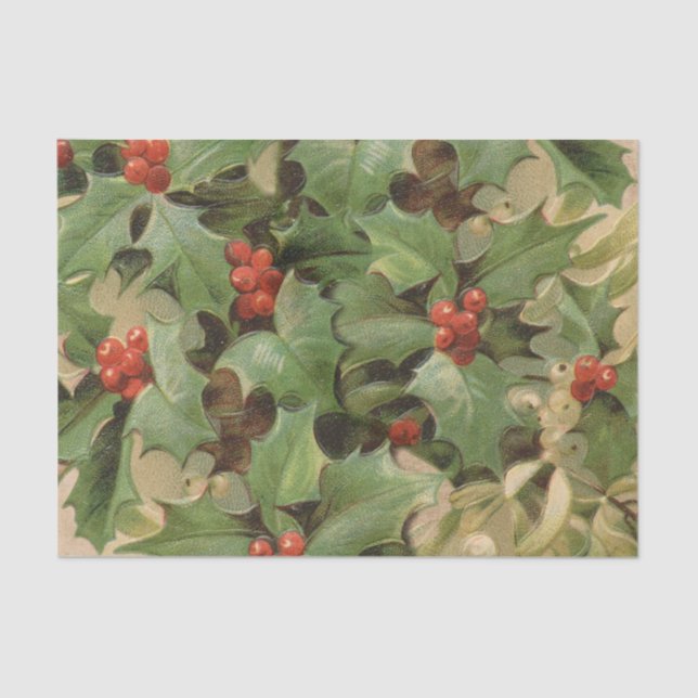 Holly Berry Greenery Christmas Holiday Vintage Tissue Paper (Front)