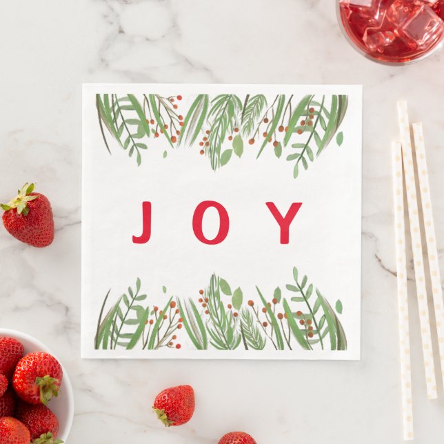 Holly Berry Greenery Holiday Party Paper Napkin (Insitu)