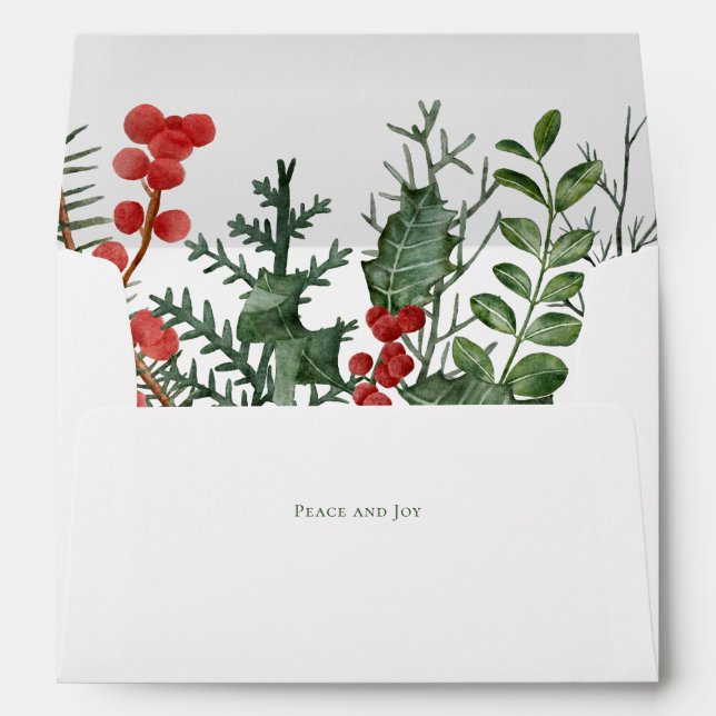 Holly berry & Greenery Watercolor Holiday Envelope (Back (Bottom))