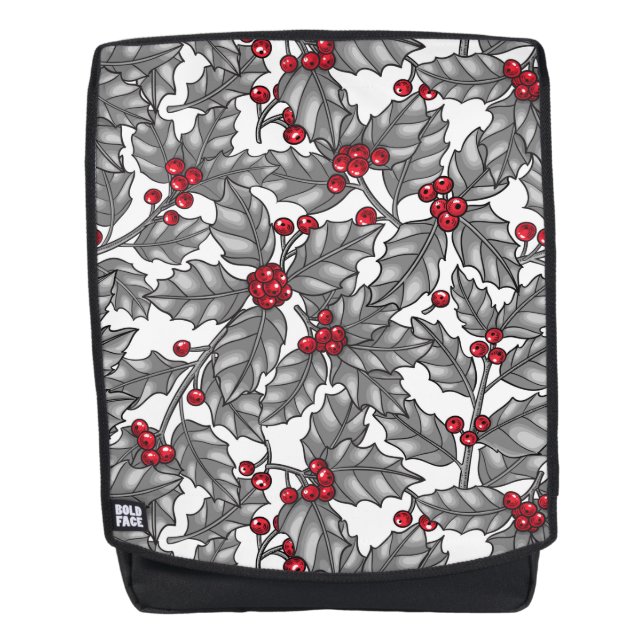 Holly berry, grey leaves on white backpack (Front)