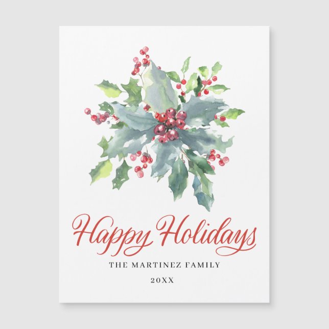 Holly Berry Happy Holidays Magnetic Card (Front)