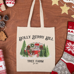 Holly Berry Hill Tree Farm Tote Bag