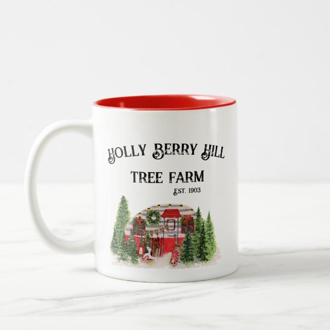 Holly Berry Hill Tree Farm Two-Tone Coffee Mug (Left)
