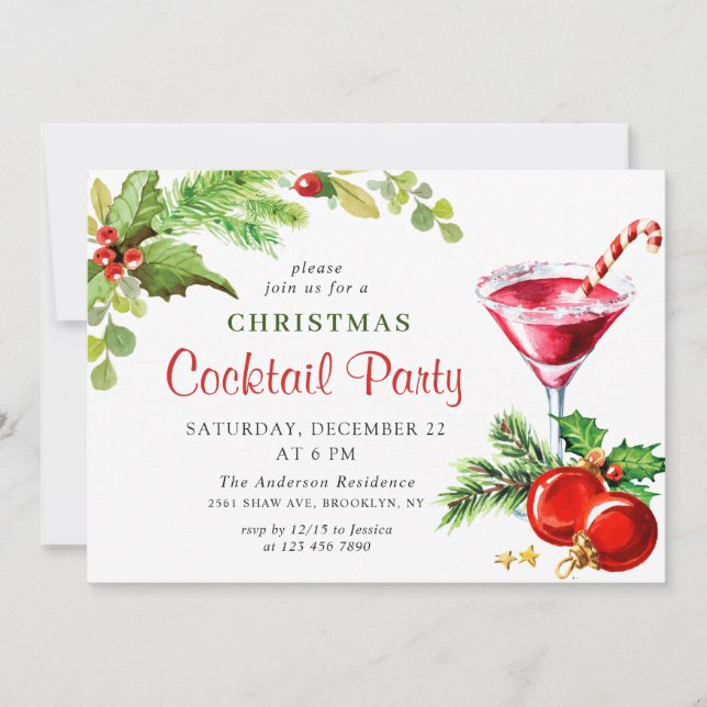Holly Berry Holiday Christmas Cocktail Party Invitation (Front)