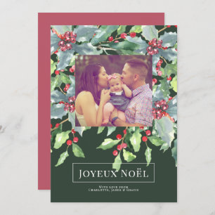 Holly Berry Joyeux Noël Elegant Christmas Card