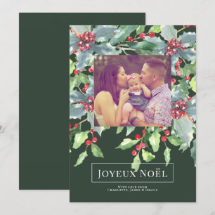 Holly Berry Joyeux Noël Elegant Christmas Card