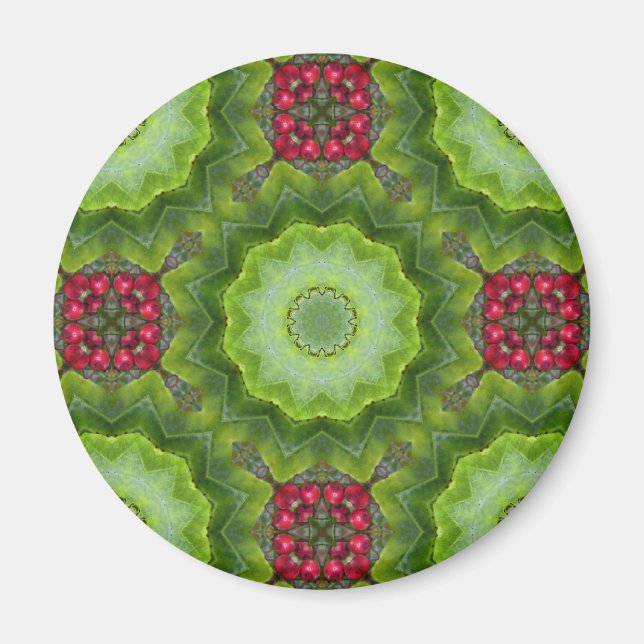 Holly Berry Kaleidoscopic Mandala Design Magnet (Front)