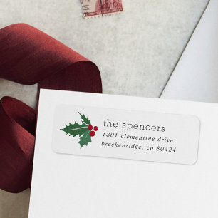 Holly Berry & Leaf Christmas Return Address