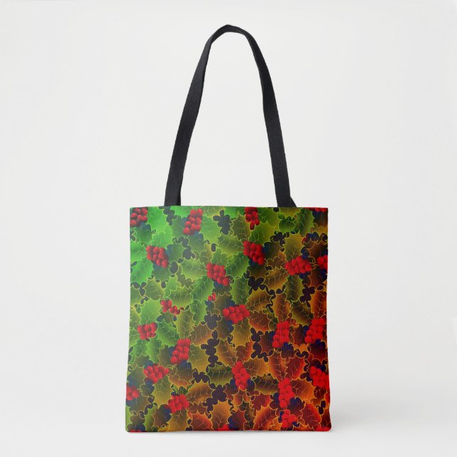 Holly berry leaves glowing winter hearth green red tote bag (Front)