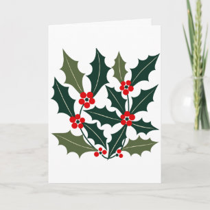 Holly Berry Leaves Mid Century Modern Style Card