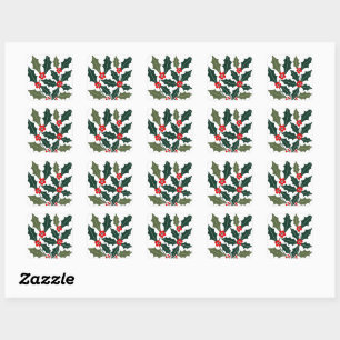 Holly Berry Leaves Mid Century Modern Style Square Sticker