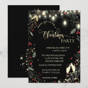 Holly Berry,Lights, Glass Company Christmas Party Invitation