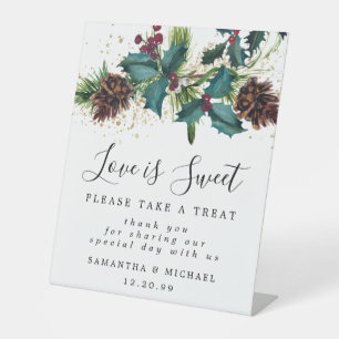 Holly Berry Love is Sweet Wedding Dessert Bar Sign