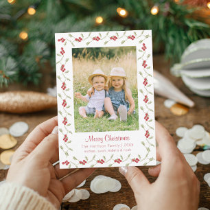 Holly Berry Merry Christmas Family Photo Card