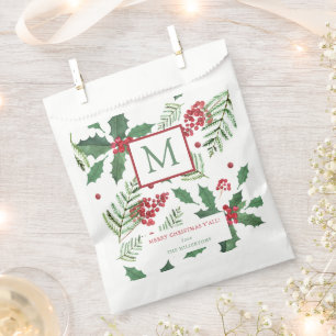 Holly Berry Merry Christmas Monogram Favour Bags