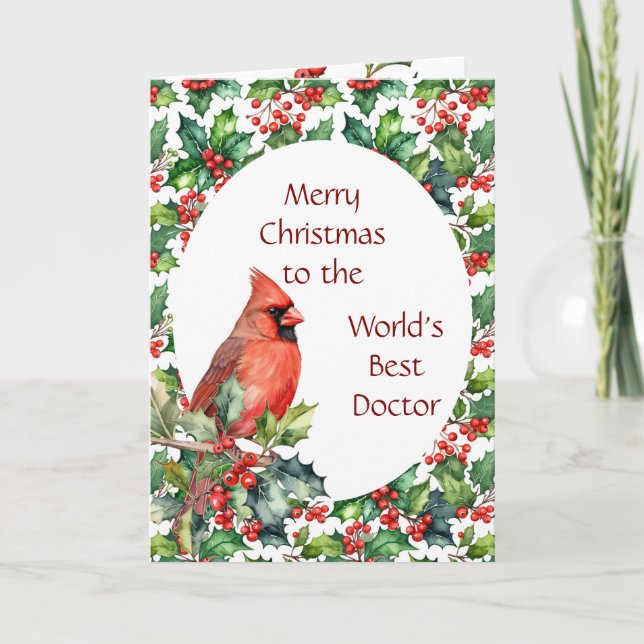 Holly Berry Merry Christmas Wishes for your Doctor Holiday Card (Front)