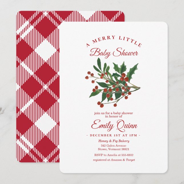 Holly Berry Merry Little Baby Shower Invitation (Front/Back)