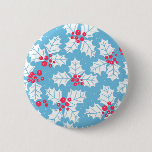 Holly berry on blue 6 cm round badge