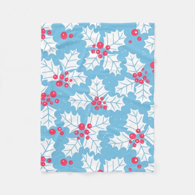 Holly berry on blue fleece blanket (Front)