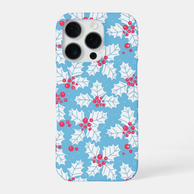 Holly berry on blue iPhone case (Back)