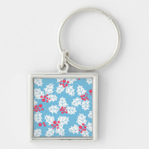 Holly berry on blue key ring
