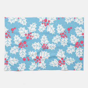 Holly berry on blue tea towel