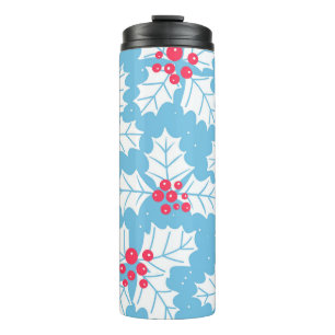 Holly berry on blue thermal tumbler