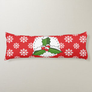 Holly Berry on Red White Snowflakes Pattern Body Cushion