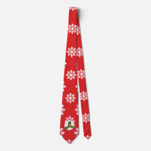 Holly Berry on Red White Snowflakes Pattern Tie