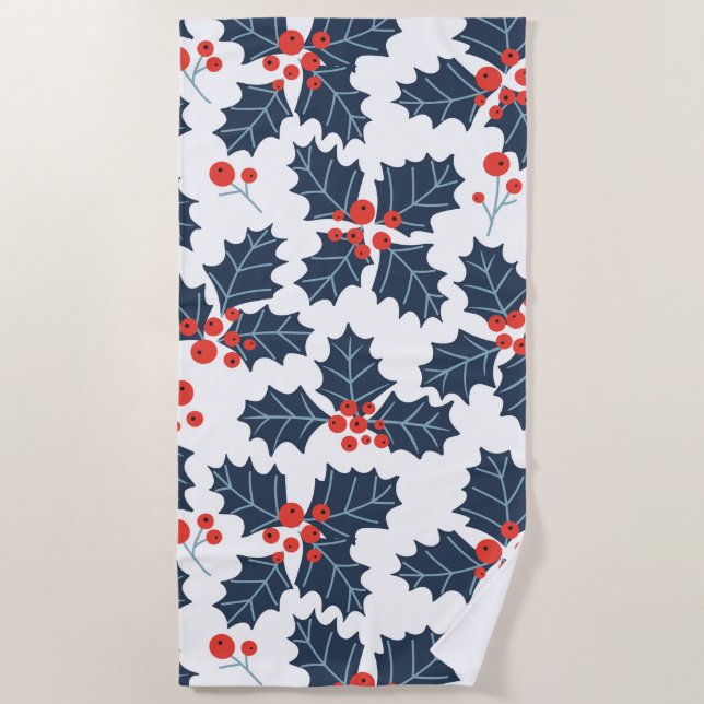 Holly berry on white beach towel (Front)