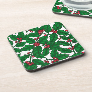 Holly berry on white coaster