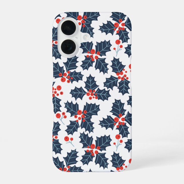 Holly berry on white iPhone 16 case (Back)