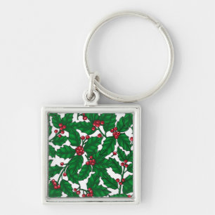 Holly berry on white key ring