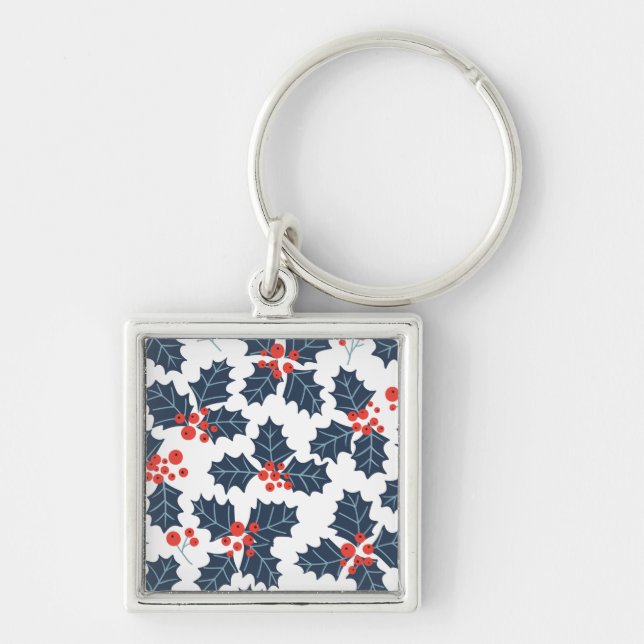 Holly berry on white key ring (Front)