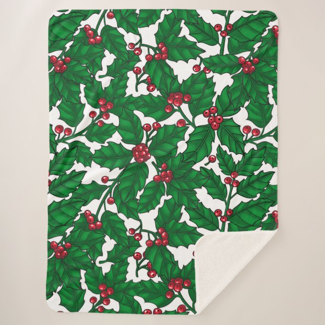 Holly berry on white sherpa blanket (Front)