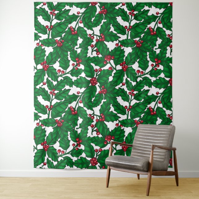 Holly berry on white tapestry (In Situ)