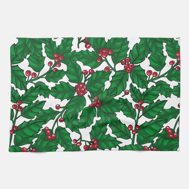 Holly berry on white tea towel (Horizontal)
