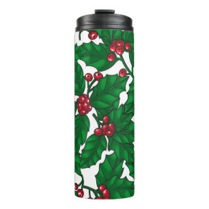 Holly berry on white thermal tumbler